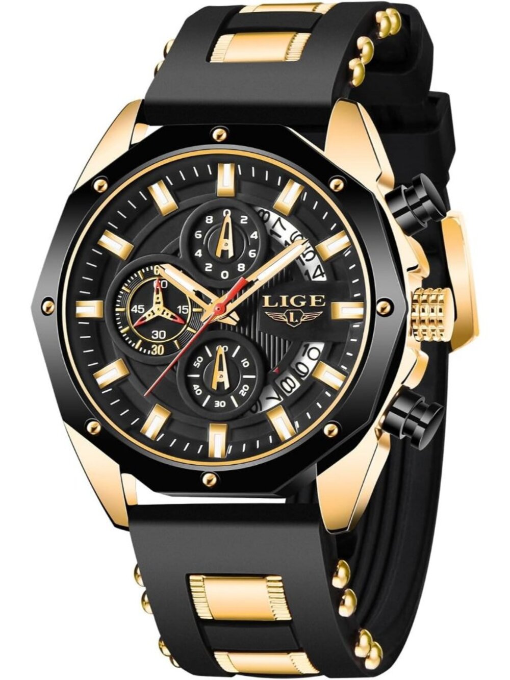 Men's Black Gold Analog Quartz Unique Vintage Chronograph Waterproof Wrist Watch